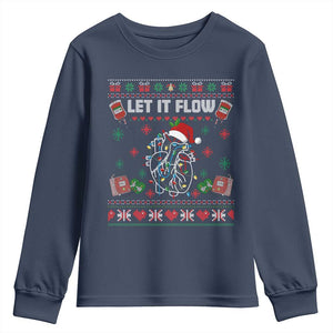 Let It Flow Christmas Youth Sweatshirt Anatomy Heart Cardiac Nurse Santa Xmas TS14 Navy Print Your Wear
