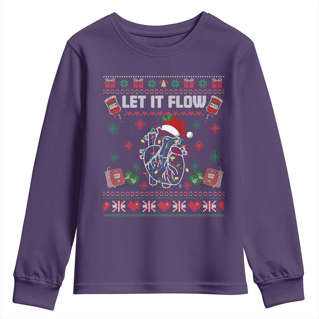 Let It Flow Christmas Youth Sweatshirt Anatomy Heart Cardiac Nurse Santa Xmas TS14 Purple Print Your Wear