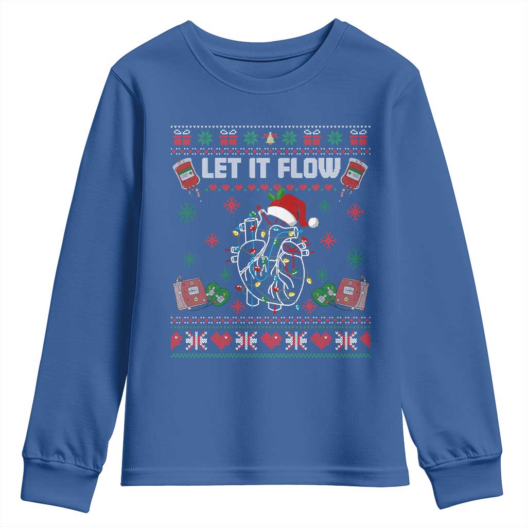 Let It Flow Christmas Youth Sweatshirt Anatomy Heart Cardiac Nurse Santa Xmas TS14 Royal Blue Print Your Wear