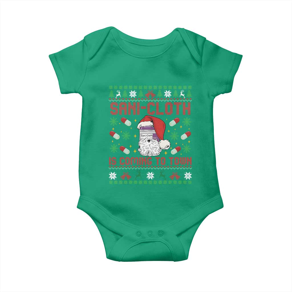 Sani-cloth Is Coming To Town Baby Onesie Funny Nurse Christmas TS14 Irish Green Print Your Wear