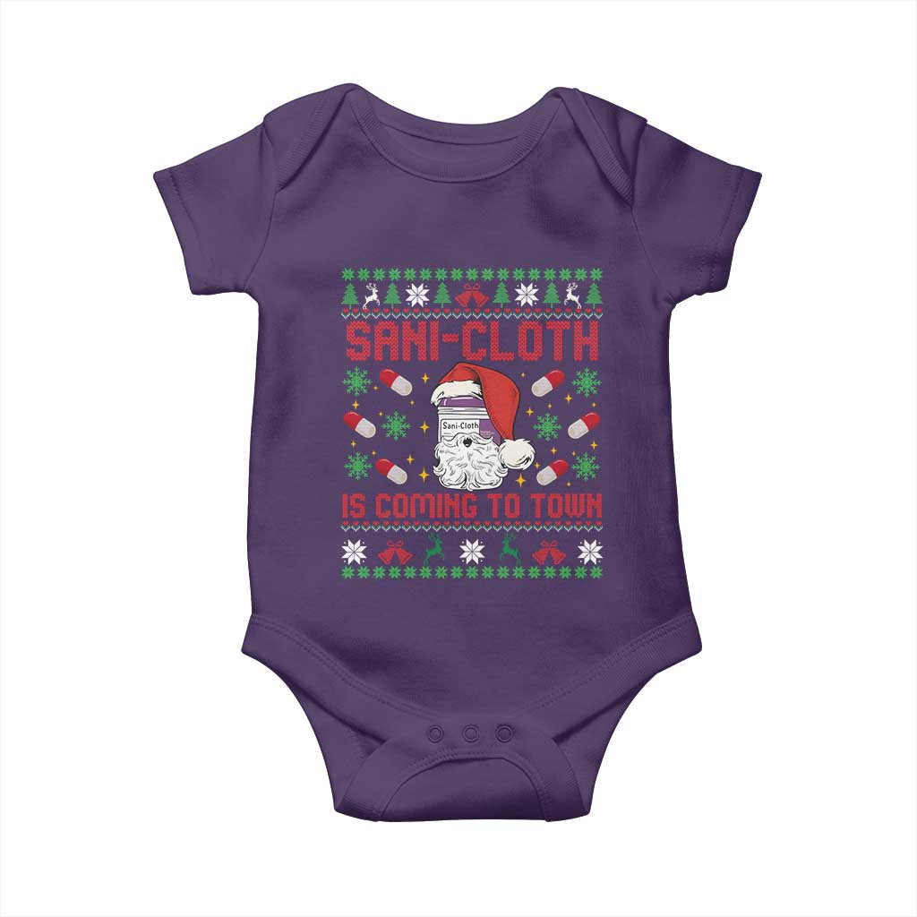 Sani-cloth Is Coming To Town Baby Onesie Funny Nurse Christmas TS14 Purple Print Your Wear
