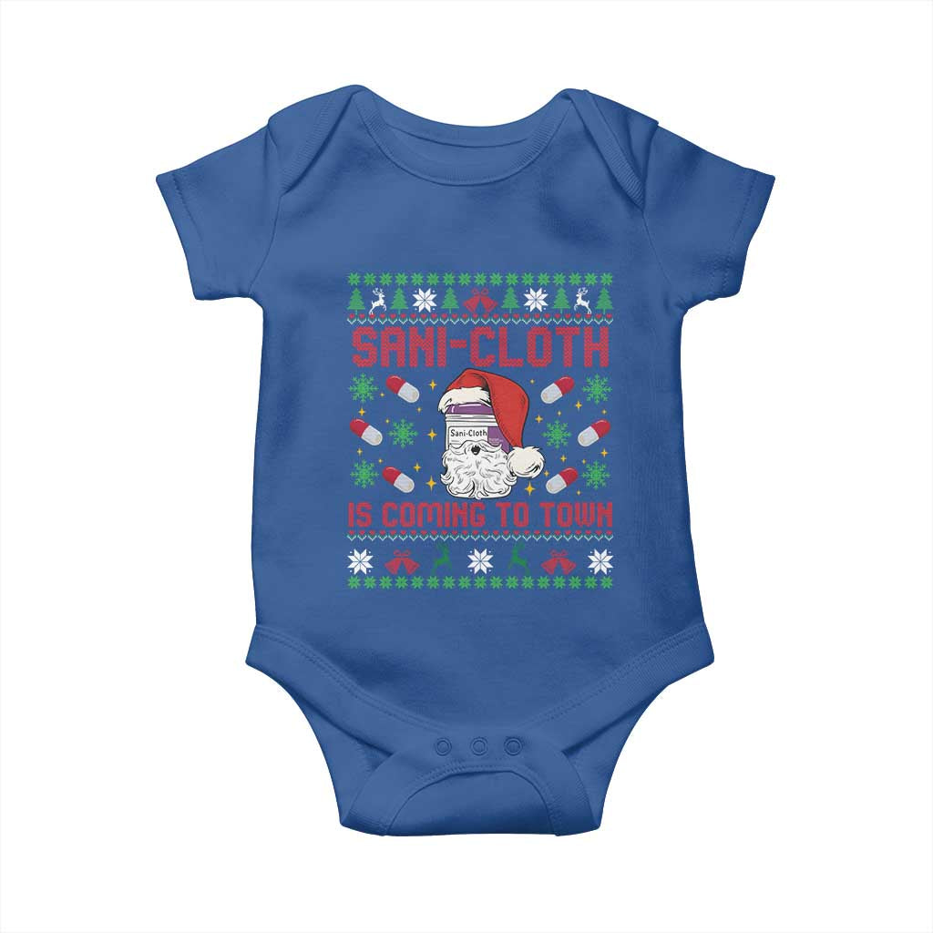 Sani-cloth Is Coming To Town Baby Onesie Funny Nurse Christmas TS14 Royal Blue Print Your Wear