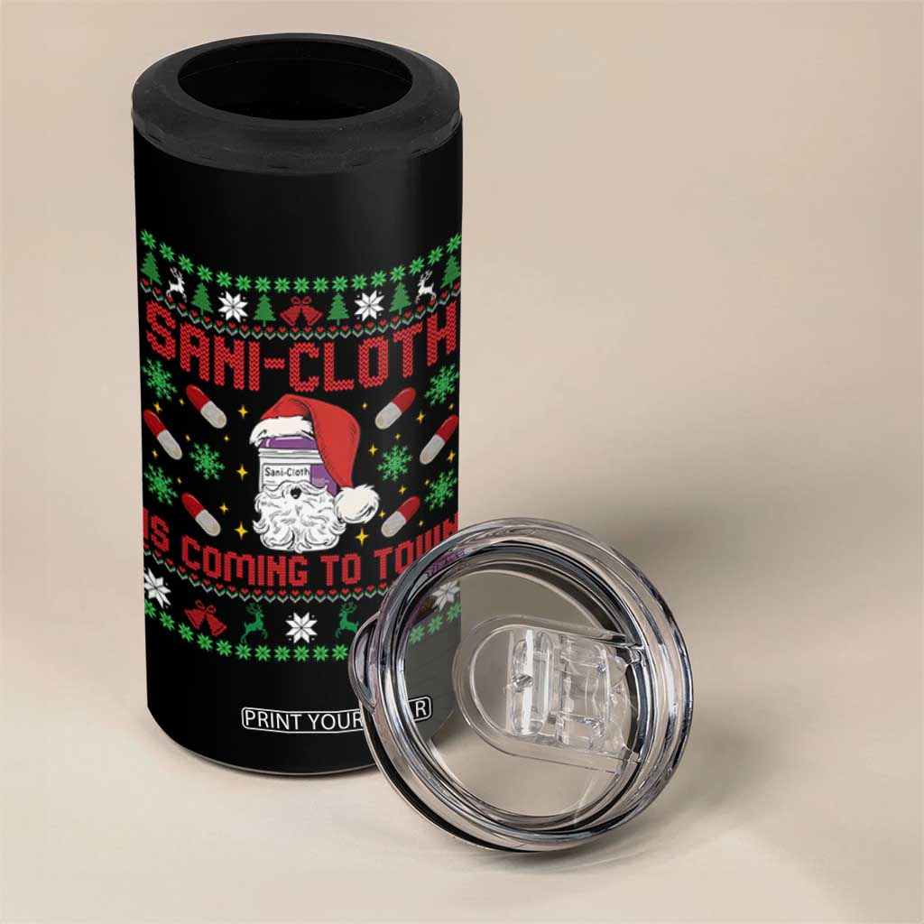 Sani-cloth Is Coming To Town 4 in 1 Can Cooler Tumbler Funny Nurse Christmas TS14 Print Your Wear