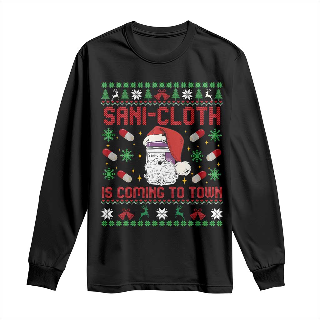 Sani-cloth Is Coming To Town Long Sleeve Shirt Funny Nurse Christmas TS14 Black Print Your Wear