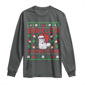 Sani-cloth Is Coming To Town Long Sleeve Shirt Funny Nurse Christmas TS14 Dark Heather Print Your Wear
