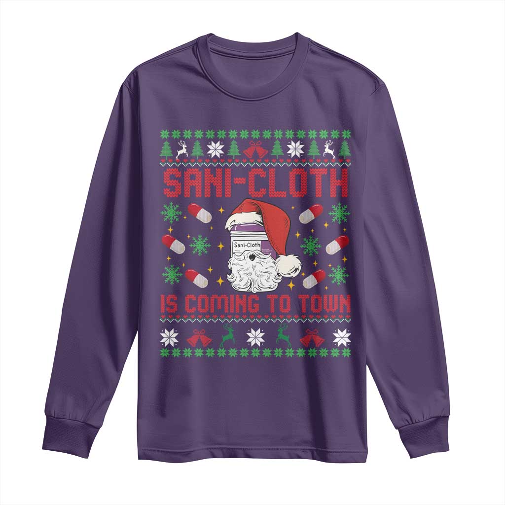 Sani-cloth Is Coming To Town Long Sleeve Shirt Funny Nurse Christmas TS14 Purple Print Your Wear