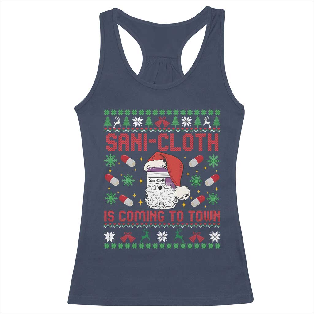 Sani-cloth Is Coming To Town Racerback Tank Top Funny Nurse Christmas TS14 Navy Print Your Wear