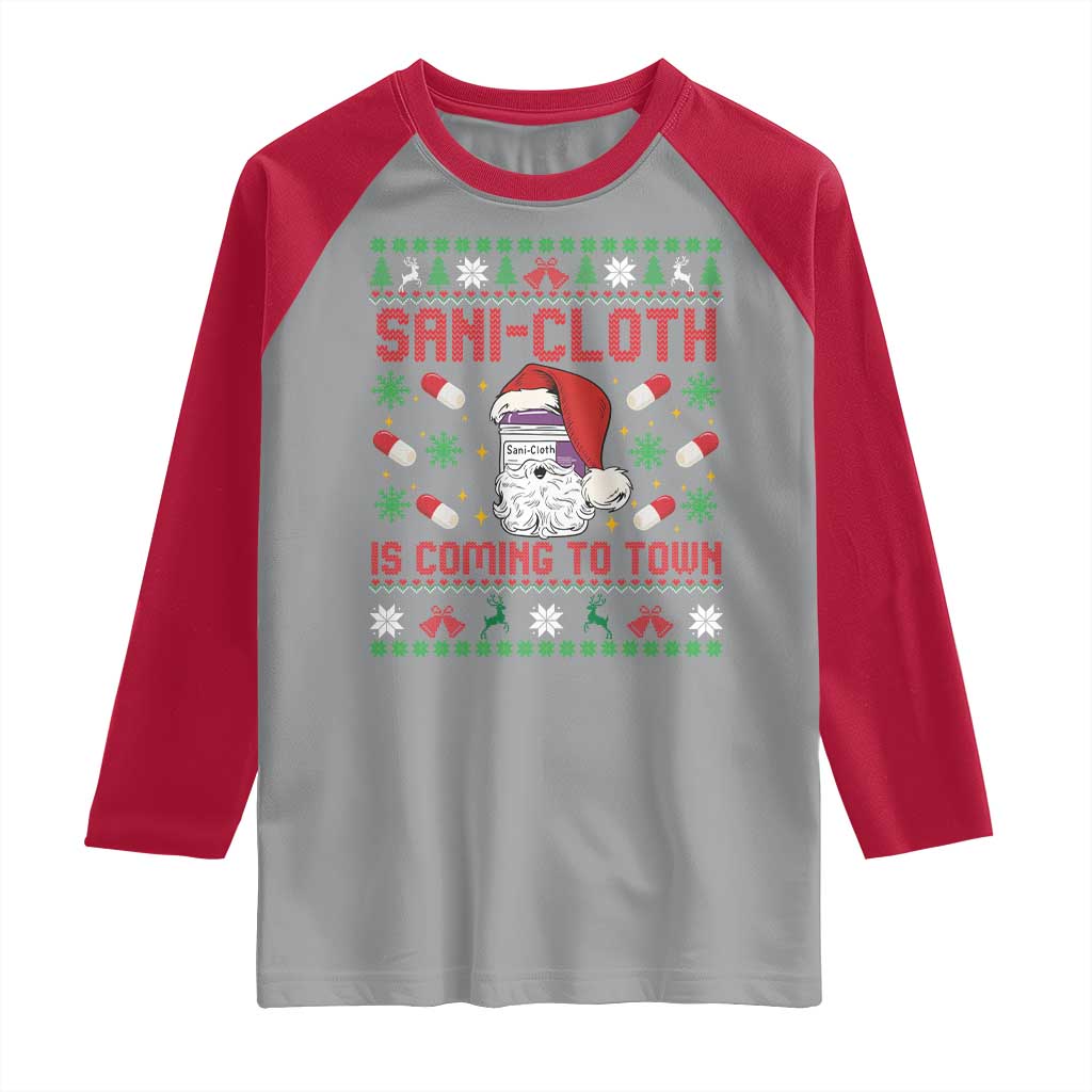 Sani-cloth Is Coming To Town Raglan Shirt Funny Nurse Christmas TS14 Sport Gray Red Print Your Wear
