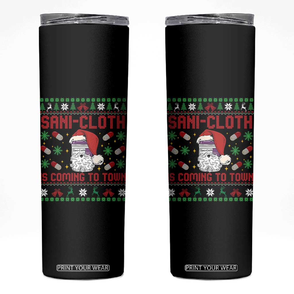 Sani-cloth Is Coming To Town Skinny Tumbler Funny Nurse Christmas TS14 Black Print Your Wear
