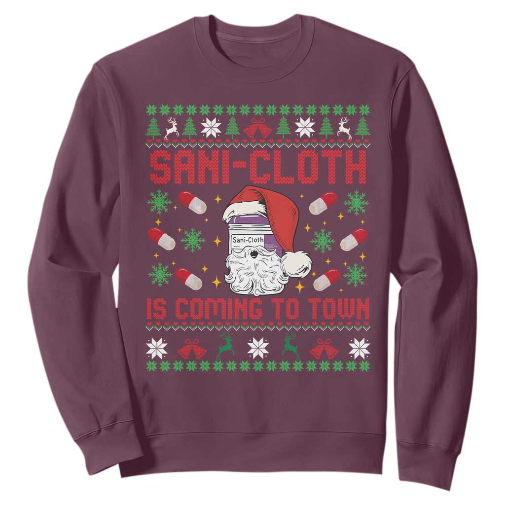 Sani-cloth Is Coming To Town Sweatshirt Funny Nurse Christmas TS14 Maroon Print Your Wear