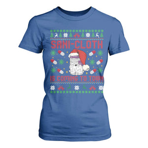 Sani-cloth Is Coming To Town T Shirt For Women Funny Nurse Christmas TS14 Royal Blue Print Your Wear