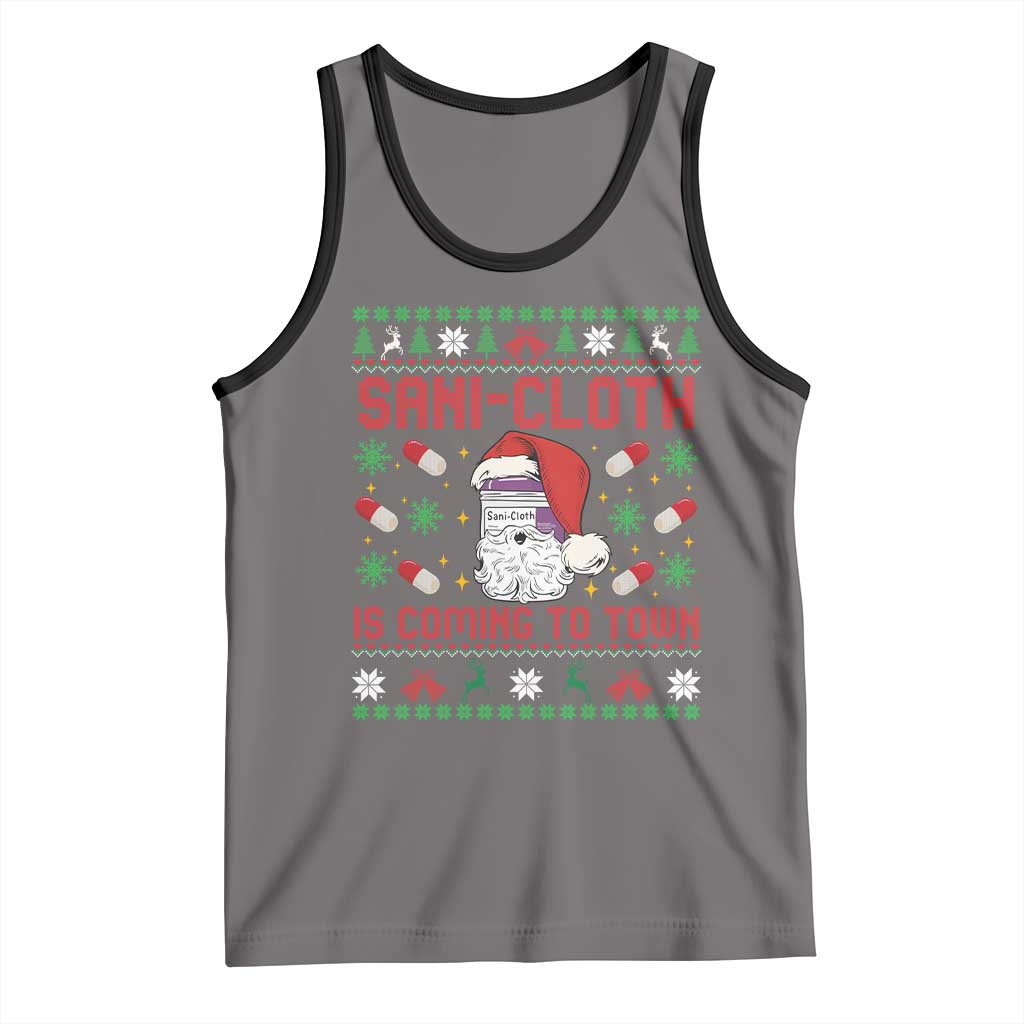 Sani-cloth Is Coming To Town Tank Top Funny Nurse Christmas TS14 Deep Heather Black Print Your Wear