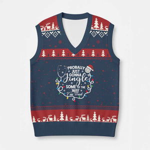 Probably Just Gonna Jingle Some of The Way I Am Tired V-Neck Knit Sweater Vest Funny Christmas Quote TS14 Navy Red Print Your Wear