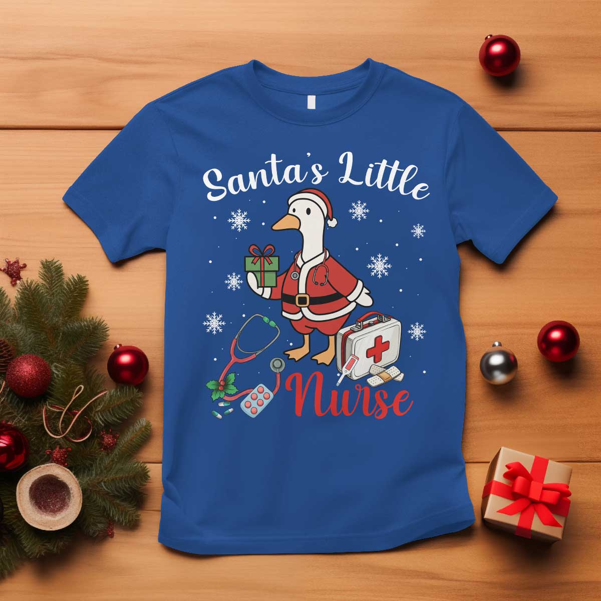 Christmas Goose Nurse T Shirt Santa Little Nurse TS14 Royal Blue Print Your Wear