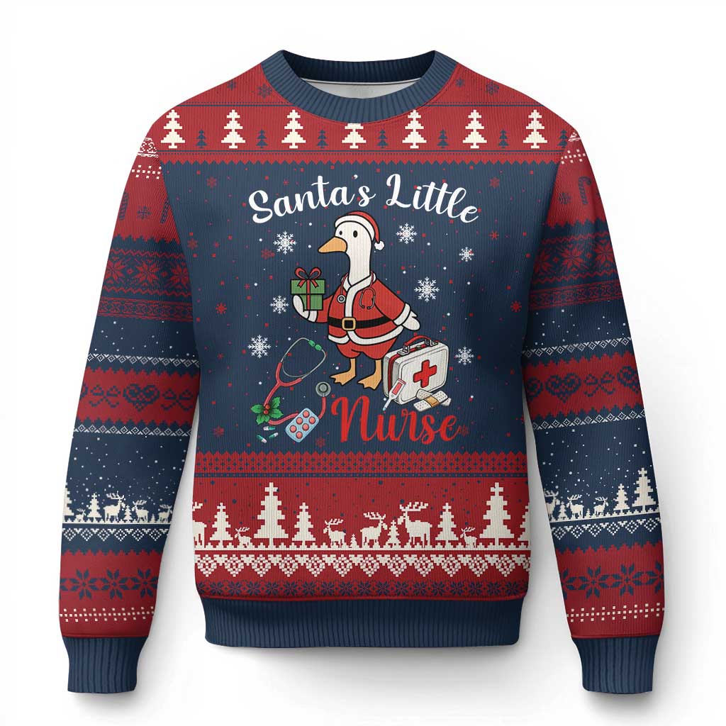 Christmas Goose Nurse Ugly Christmas Sweater Santa Little Nurse TS14 Navy Red Print Your Wear