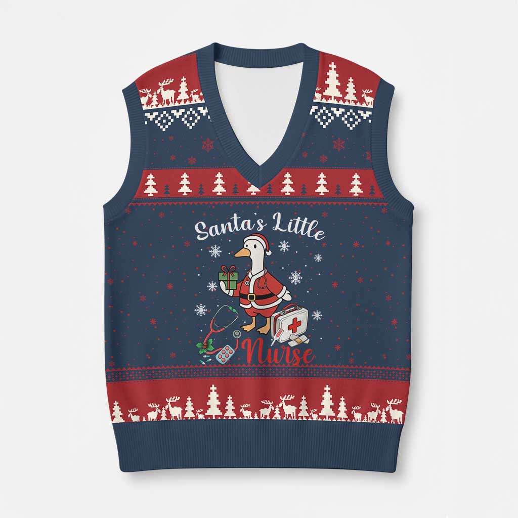 Christmas Goose Nurse V-Neck Knit Sweater Vest Santa Little Nurse TS14 Navy Red Print Your Wear