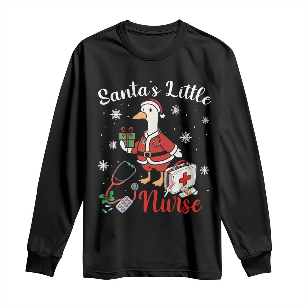 Christmas Goose Nurse Long Sleeve Shirt Santa Little Nurse TS14 Black Print Your Wear