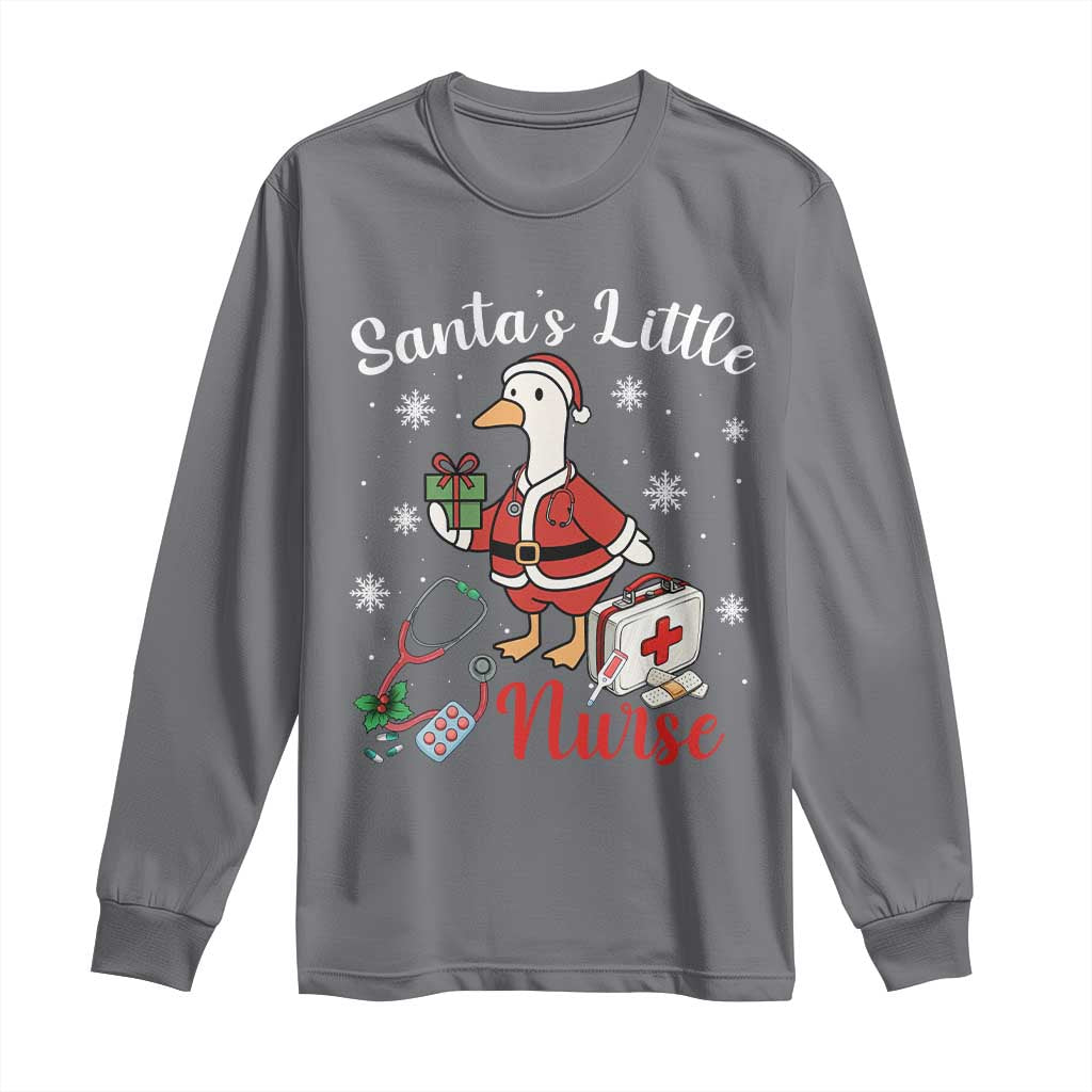 Christmas Goose Nurse Long Sleeve Shirt Santa Little Nurse TS14 Charcoal Print Your Wear