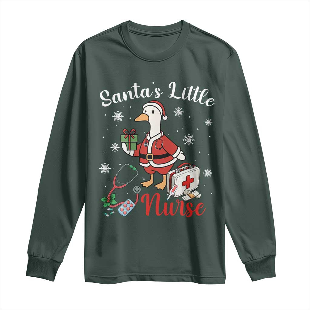 Christmas Goose Nurse Long Sleeve Shirt Santa Little Nurse TS14 Dark Forest Green Print Your Wear