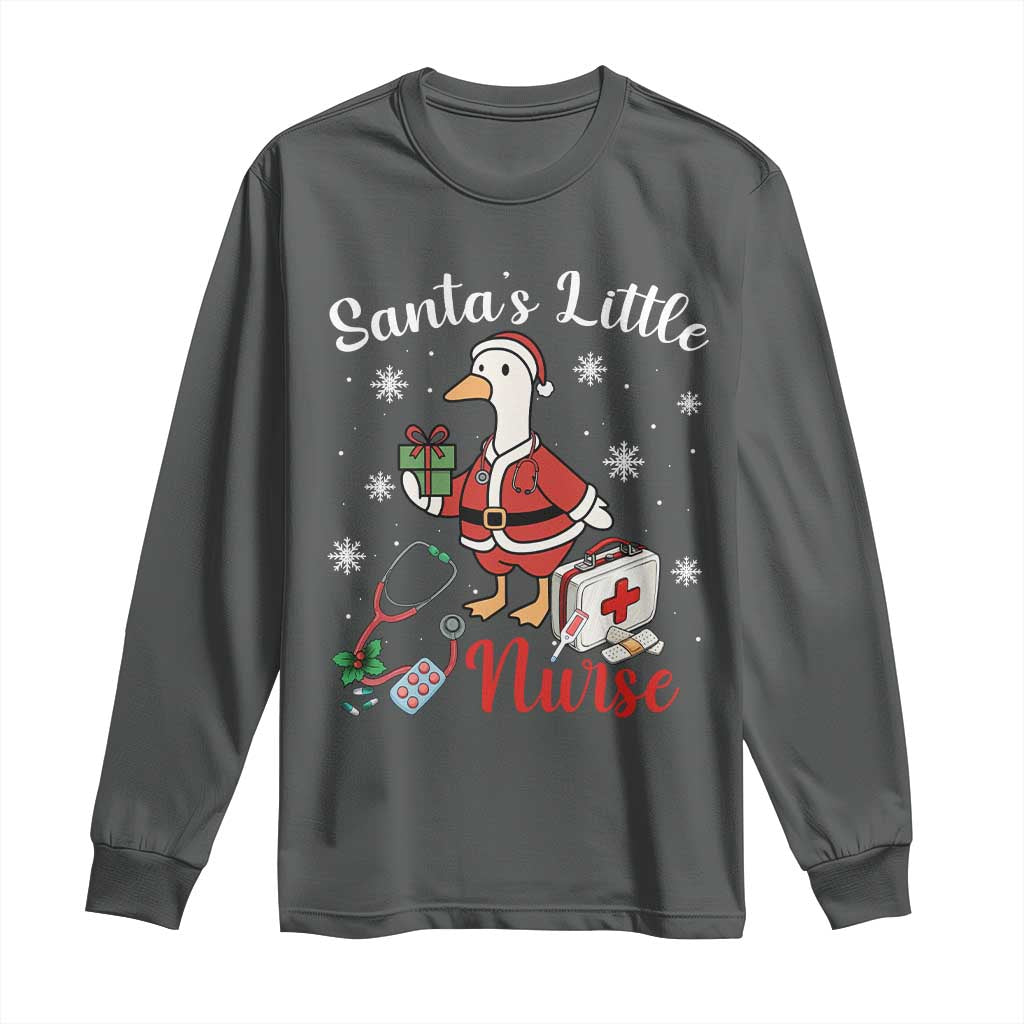 Christmas Goose Nurse Long Sleeve Shirt Santa Little Nurse TS14 Dark Heather Print Your Wear