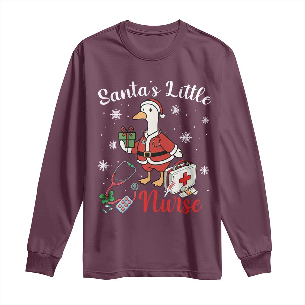Christmas Goose Nurse Long Sleeve Shirt Santa Little Nurse TS14 Maroon Print Your Wear