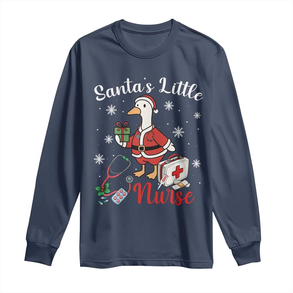 Christmas Goose Nurse Long Sleeve Shirt Santa Little Nurse TS14 Navy Print Your Wear