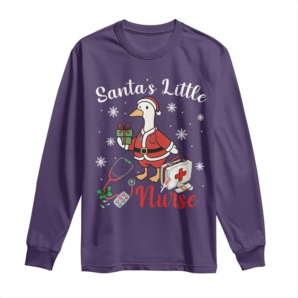 Christmas Goose Nurse Long Sleeve Shirt Santa Little Nurse TS14 Purple Print Your Wear