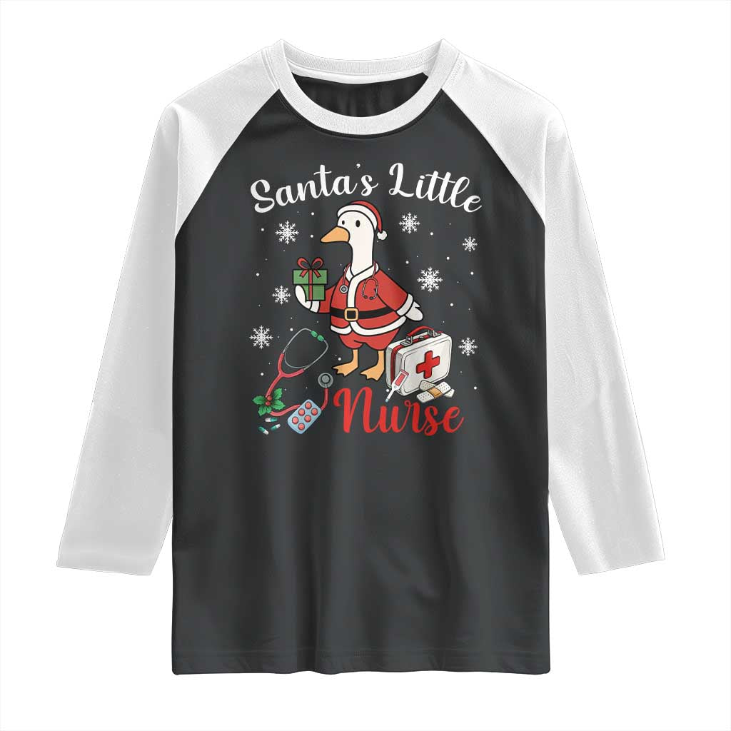 Christmas Goose Nurse Raglan Shirt Santa Little Nurse TS14 Black White Print Your Wear