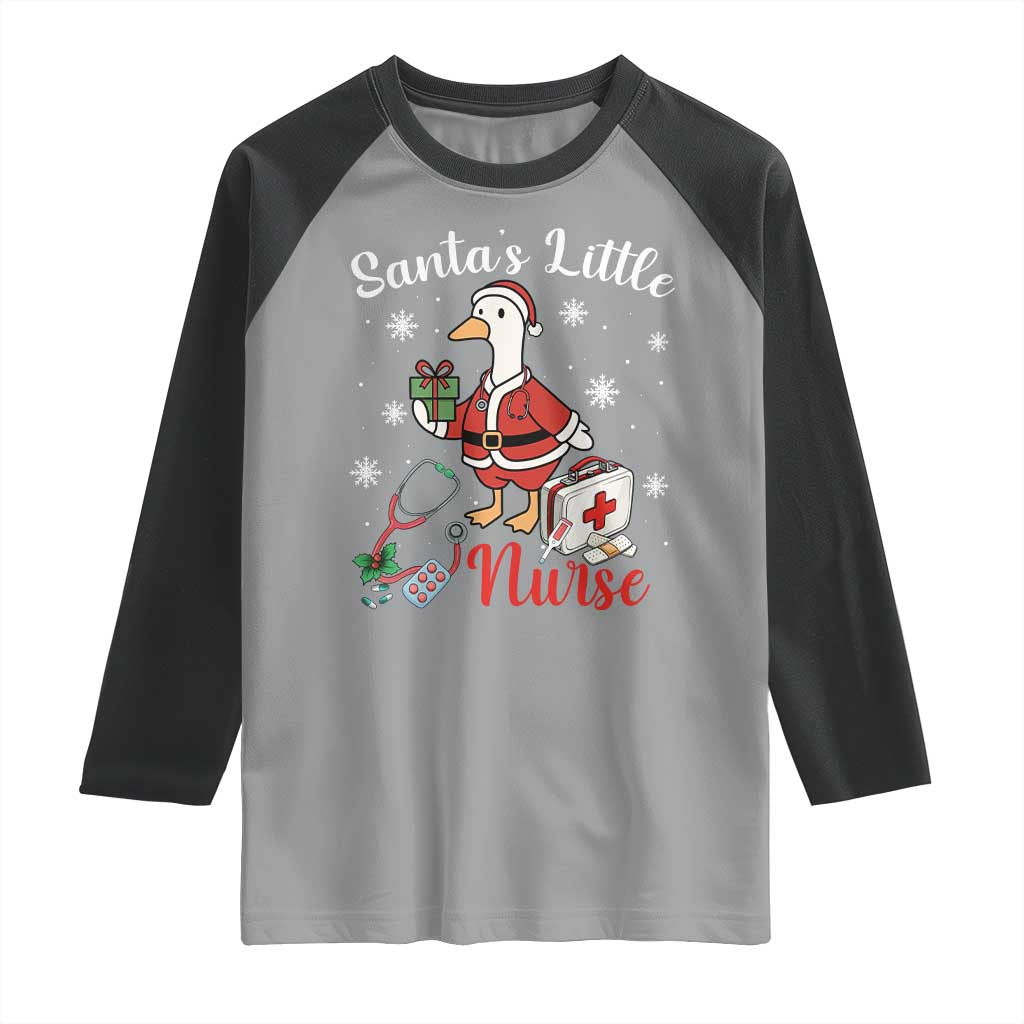 Christmas Goose Nurse Raglan Shirt Santa Little Nurse TS14 Sport Gray Black Print Your Wear