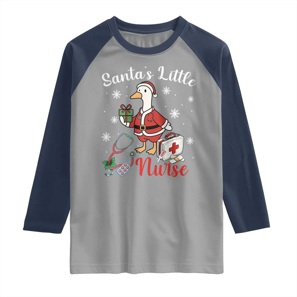 Christmas Goose Nurse Raglan Shirt Santa Little Nurse TS14 Sport Gray Navy Print Your Wear