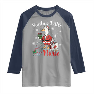 Christmas Goose Nurse Raglan Shirt Santa Little Nurse TS14 Sport Gray Navy Print Your Wear