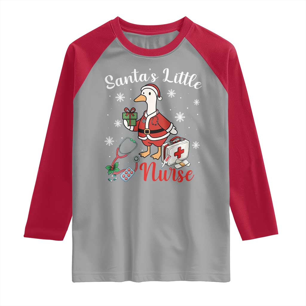 Christmas Goose Nurse Raglan Shirt Santa Little Nurse TS14 Sport Gray Red Print Your Wear