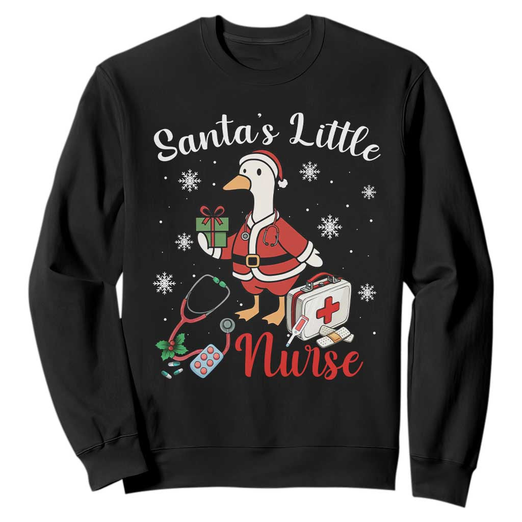 Christmas Goose Nurse Sweatshirt Santa Little Nurse TS14 Black Print Your Wear