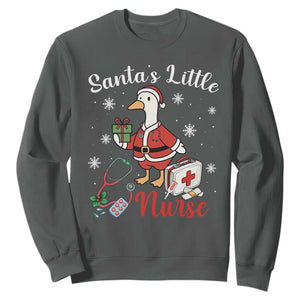 Christmas Goose Nurse Sweatshirt Santa Little Nurse TS14 Dark Heather Print Your Wear