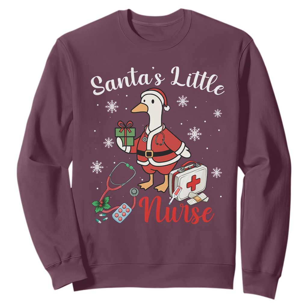 Christmas Goose Nurse Sweatshirt Santa Little Nurse TS14 Maroon Print Your Wear