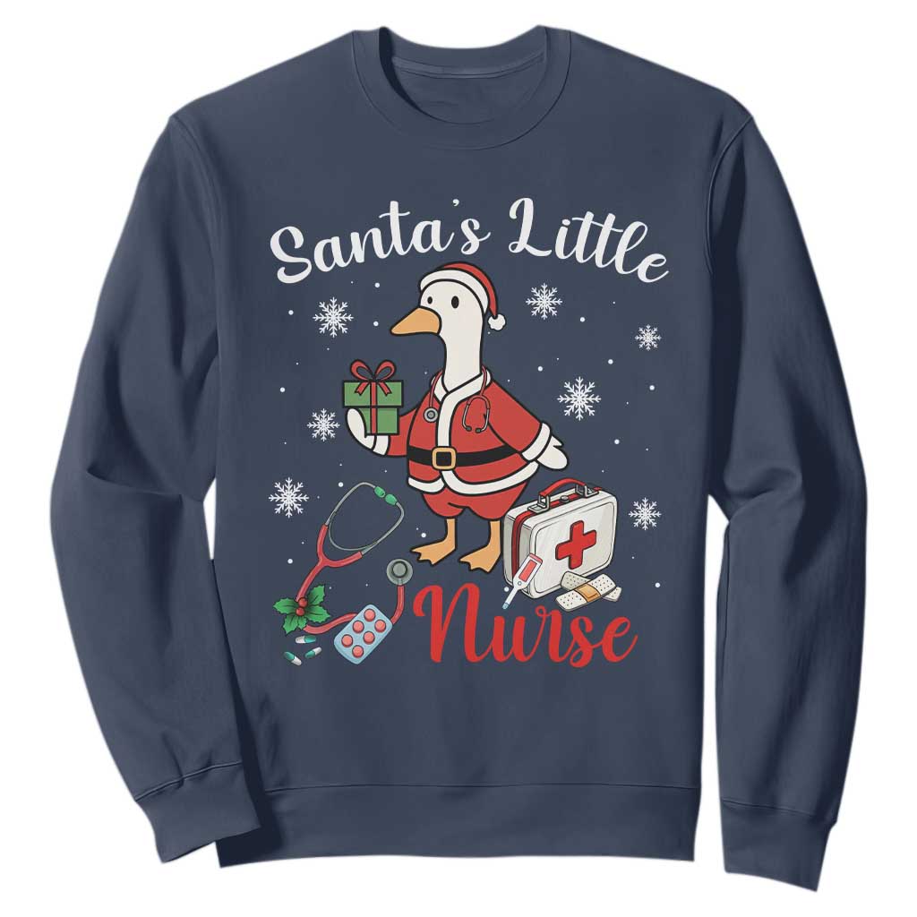 Christmas Goose Nurse Sweatshirt Santa Little Nurse TS14 Navy Print Your Wear