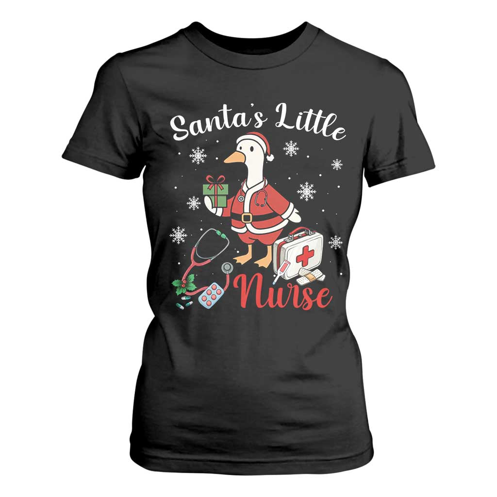 Christmas Goose Nurse T Shirt For Women Santa Little Nurse - Print Your Wear