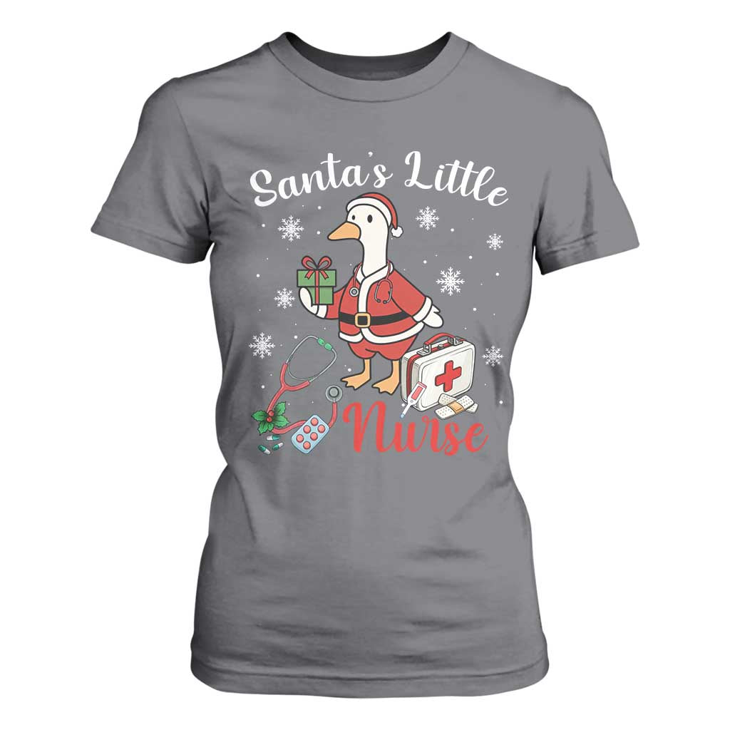 Christmas Goose Nurse T Shirt For Women Santa Little Nurse TS14 Charcoal Print Your Wear