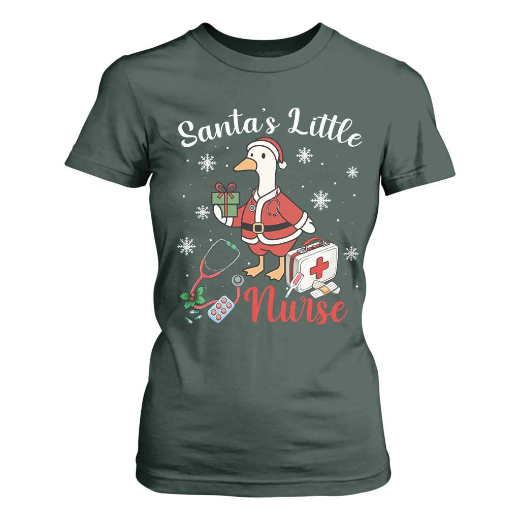 Christmas Goose Nurse T Shirt For Women Santa Little Nurse - Print Your Wear