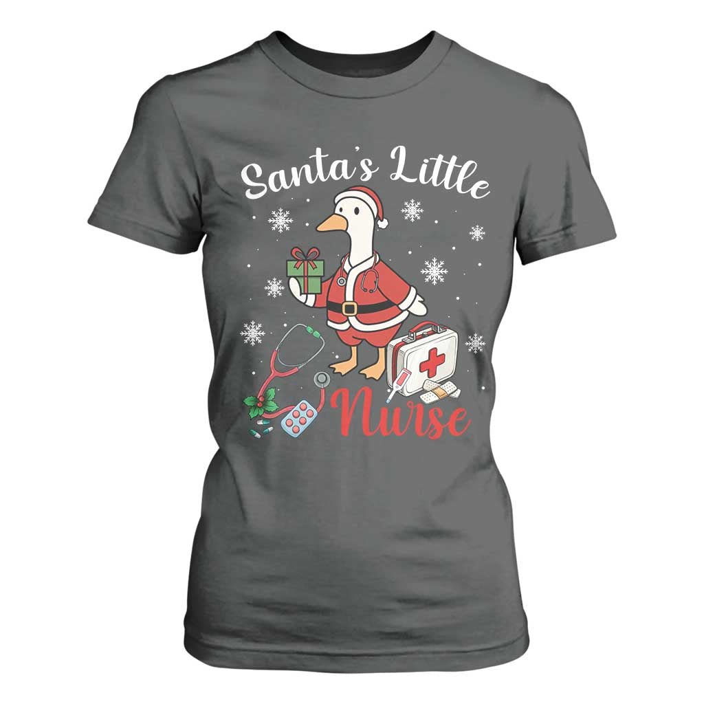 Christmas Goose Nurse T Shirt For Women Santa Little Nurse TS14 Dark Heather Print Your Wear