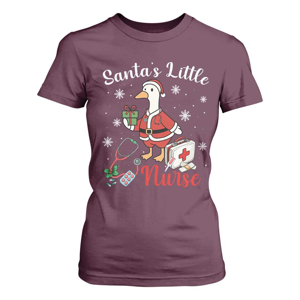 Christmas Goose Nurse T Shirt For Women Santa Little Nurse TS14 Maroon Print Your Wear