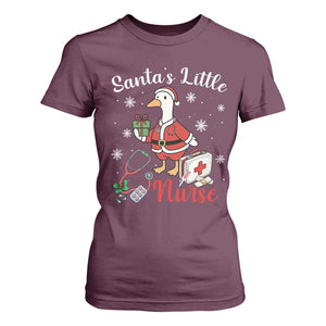 Christmas Goose Nurse T Shirt For Women Santa Little Nurse TS14 Maroon Print Your Wear