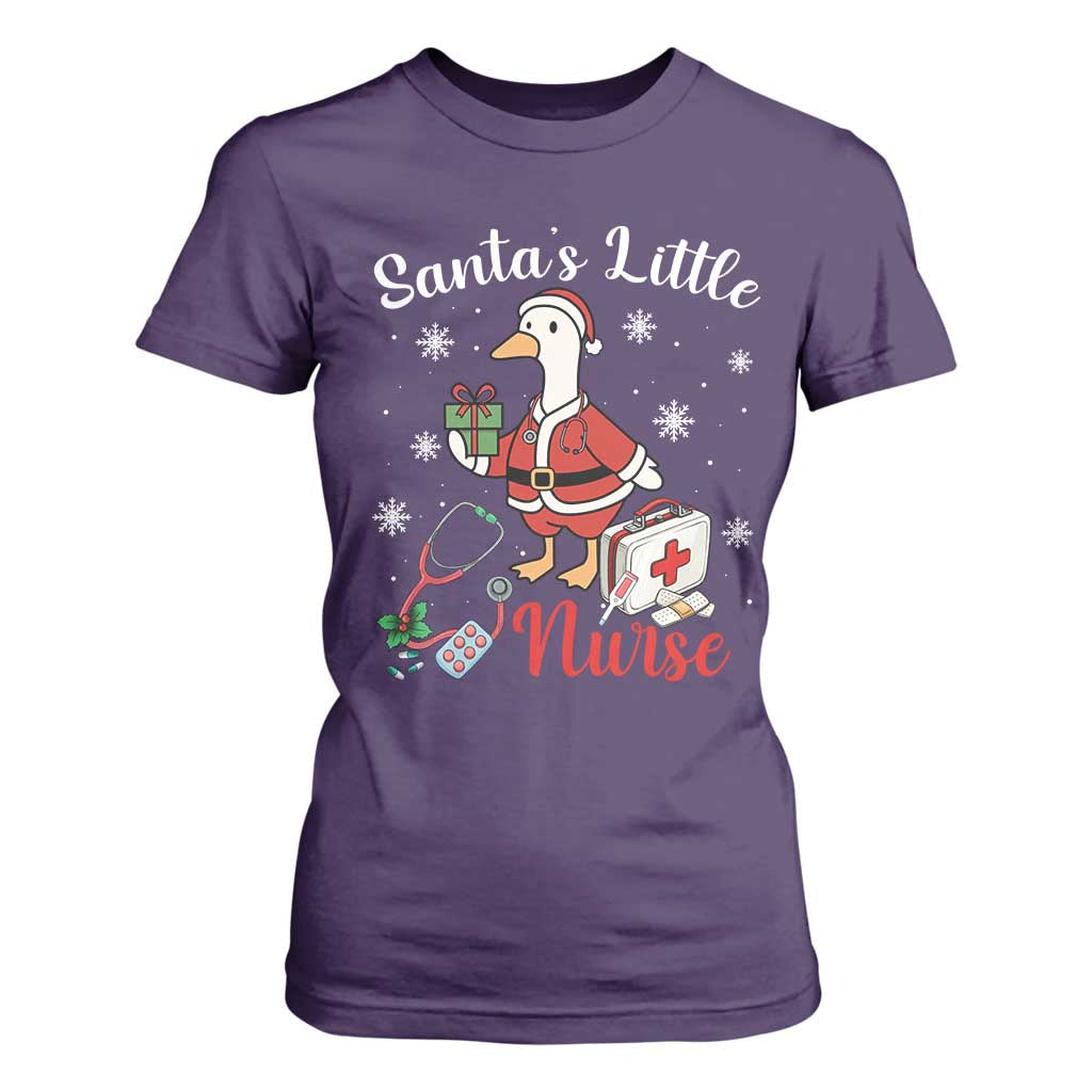 Christmas Goose Nurse T Shirt For Women Santa Little Nurse - Print Your Wear