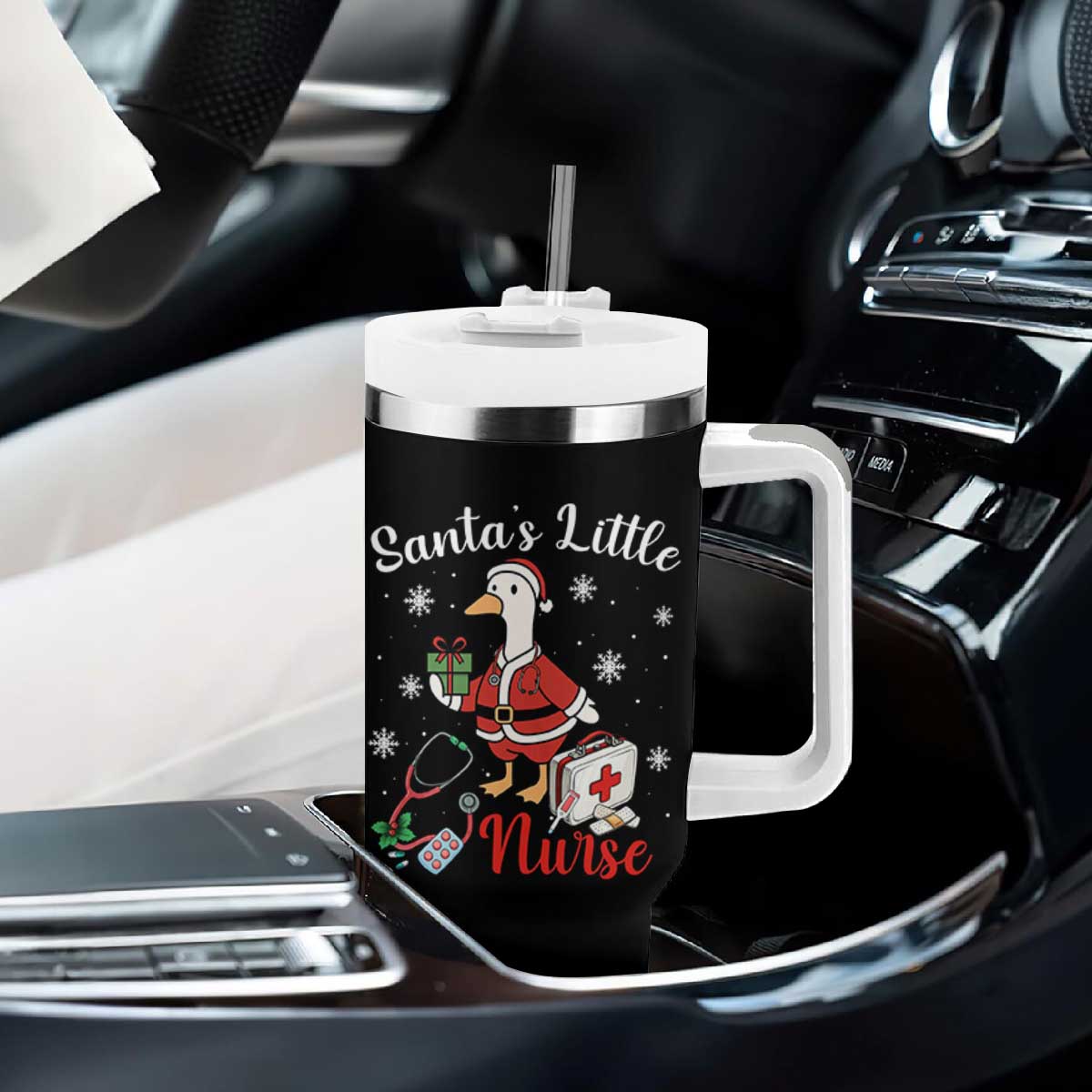 Christmas Goose Nurse Tumbler With Handle Santa Little Nurse TS14 Print Your Wear