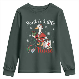 Christmas Goose Nurse Youth Sweatshirt Santa Little Nurse TS14 Dark Forest Green Print Your Wear