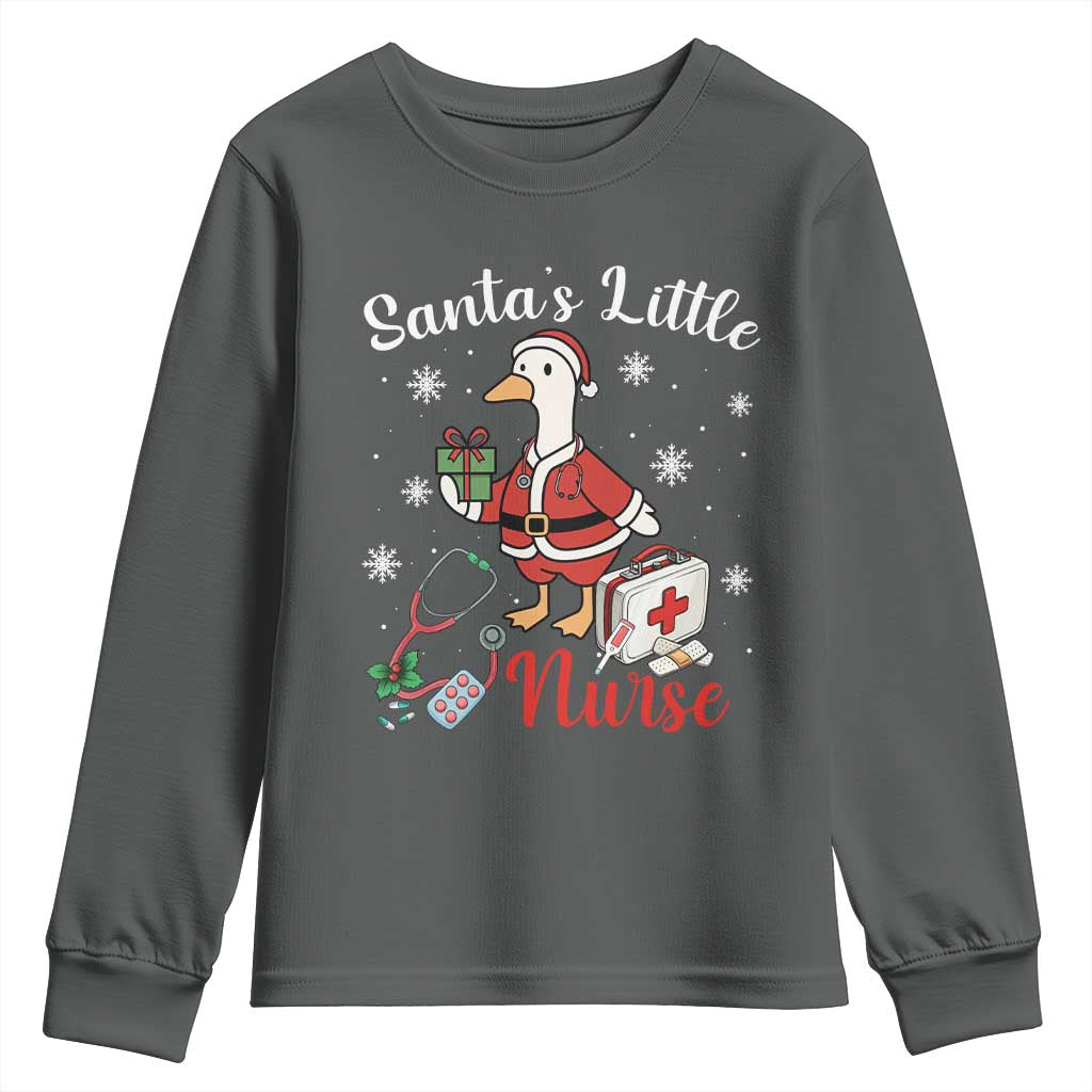 Christmas Goose Nurse Youth Sweatshirt Santa Little Nurse TS14 Dark Heather Print Your Wear