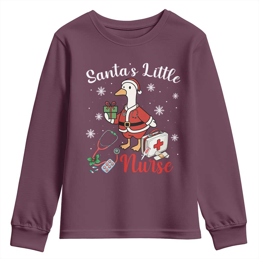Christmas Goose Nurse Youth Sweatshirt Santa Little Nurse TS14 Maroon Print Your Wear
