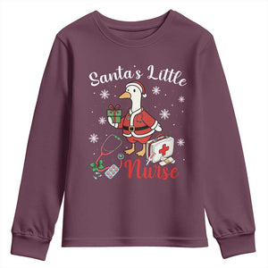 Christmas Goose Nurse Youth Sweatshirt Santa Little Nurse TS14 Maroon Print Your Wear