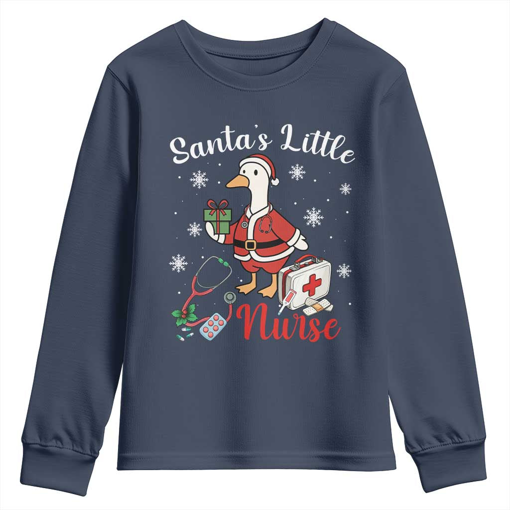 Christmas Goose Nurse Youth Sweatshirt Santa Little Nurse TS14 Navy Print Your Wear