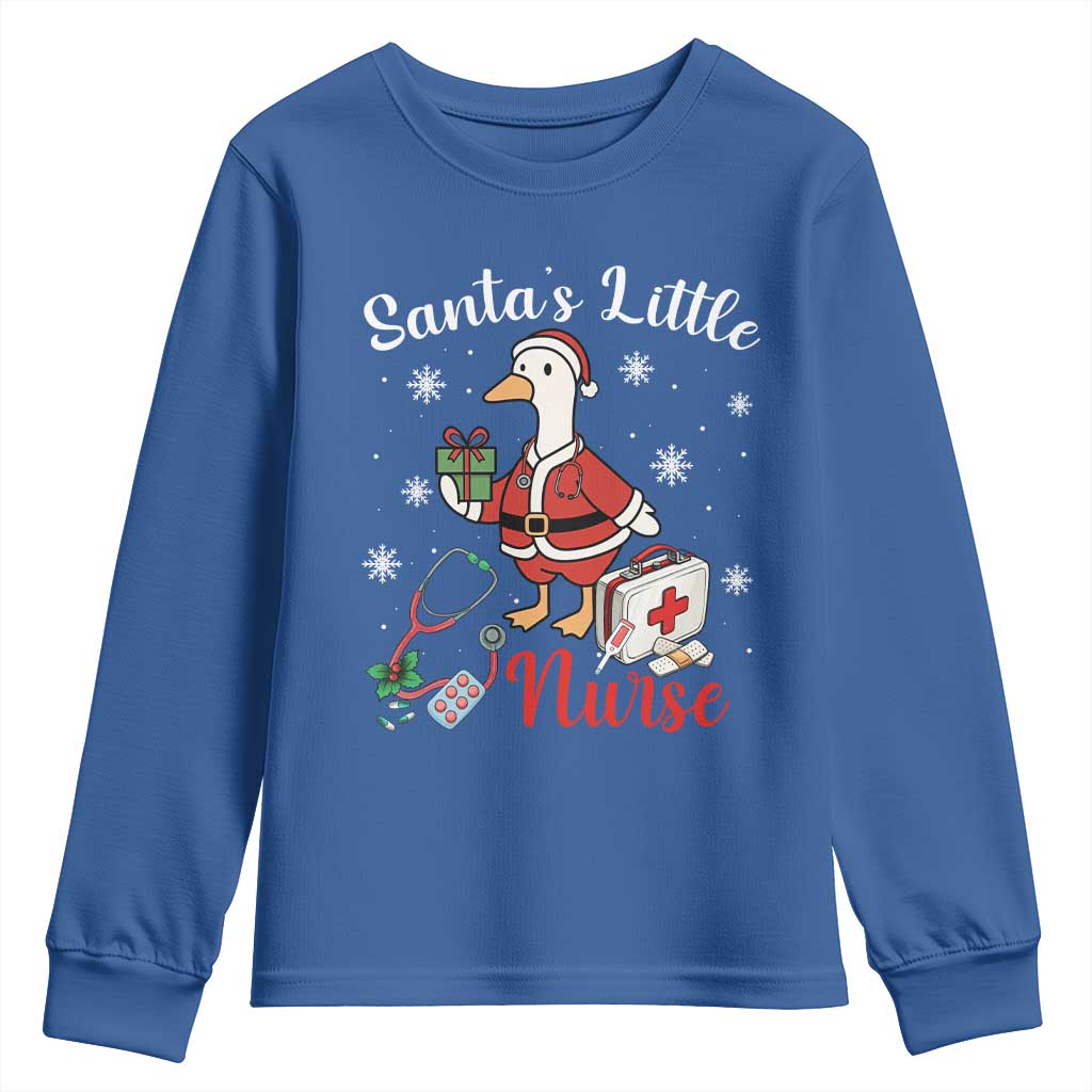 Christmas Goose Nurse Youth Sweatshirt Santa Little Nurse TS14 Royal Blue Print Your Wear